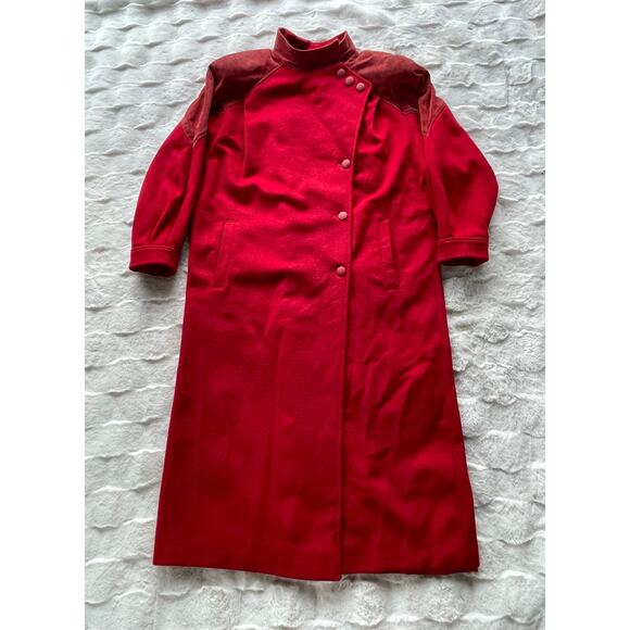 🔥Vintage 80s Fashion By Jill USA Wool Blend Leather shoulder Classic Overcoat - Picture 6 of 16